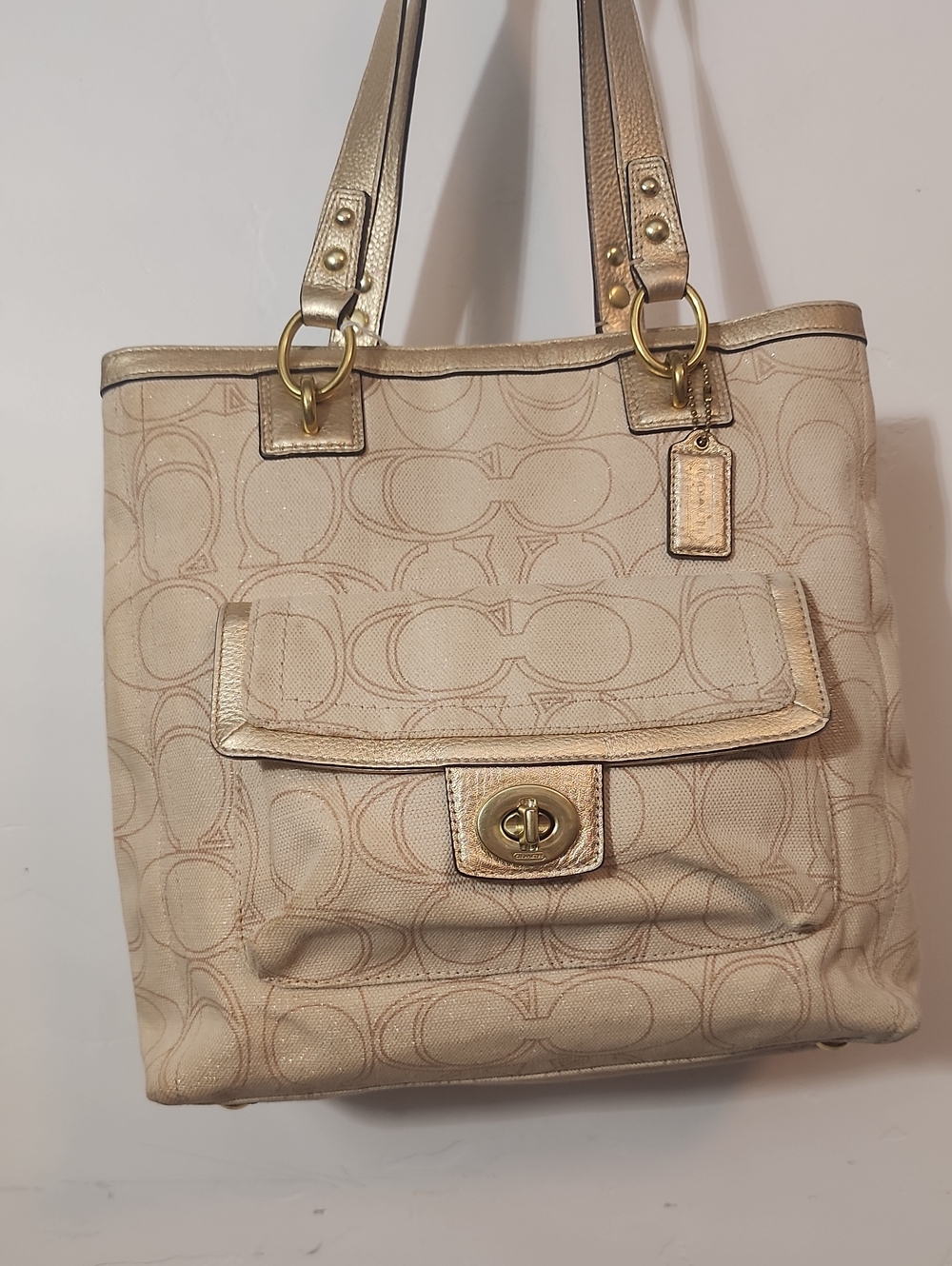 Coach Signature Canvas Tote in Beige with Gold Hardware
